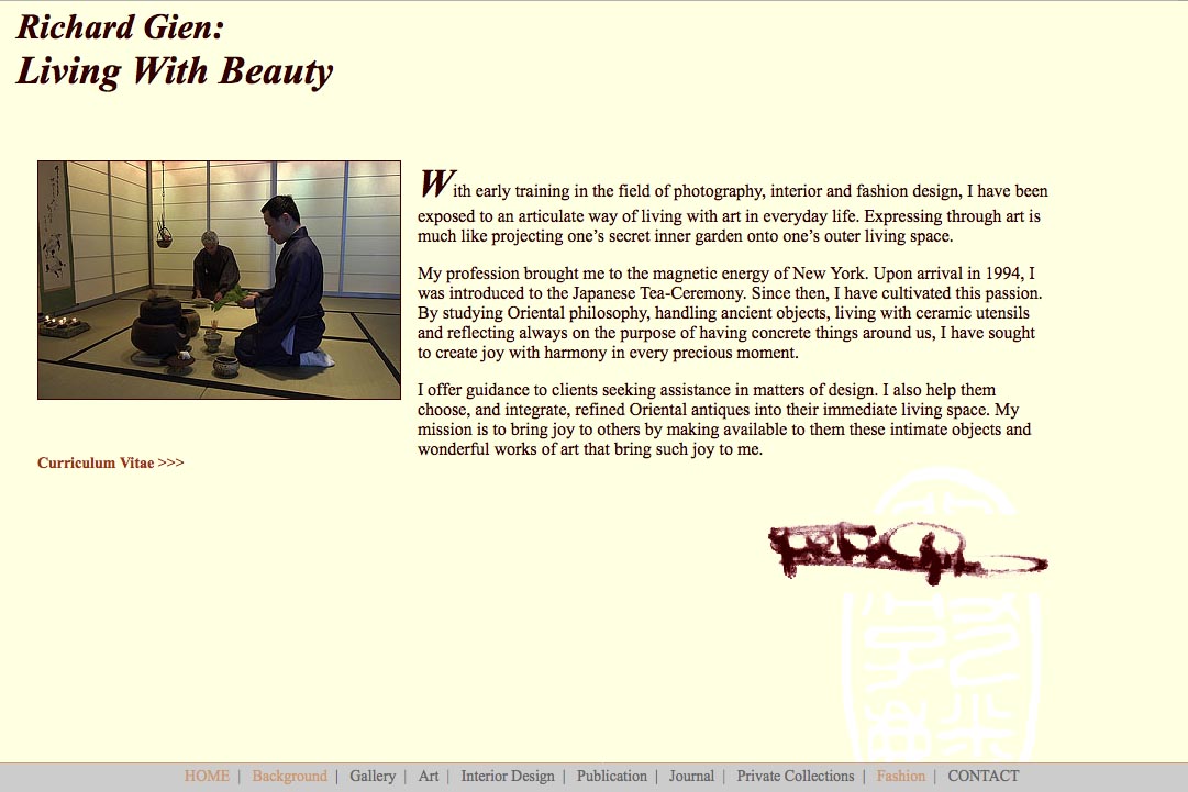 Early web design for a fashion designer - living with beauty page 2