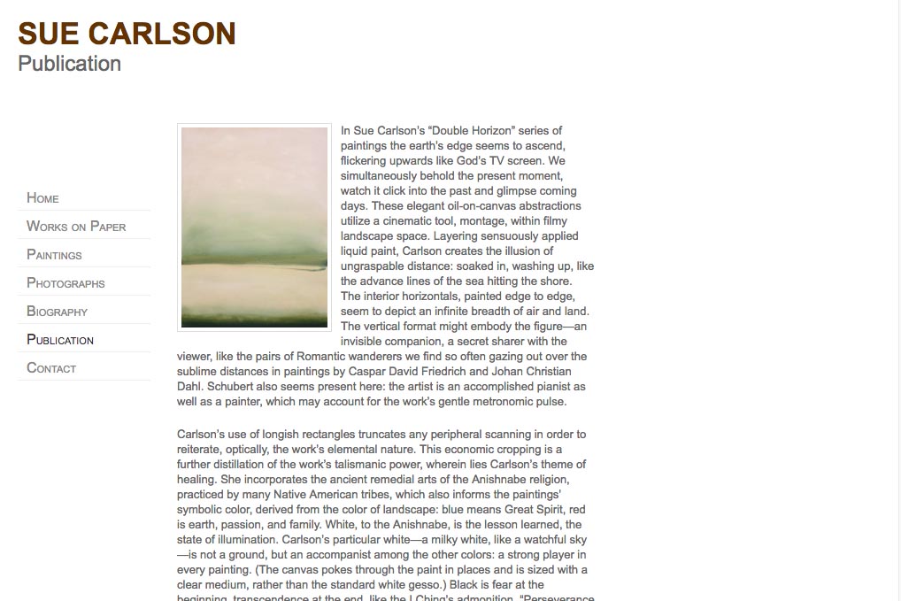web design for an abstract painter and photographer - publication page