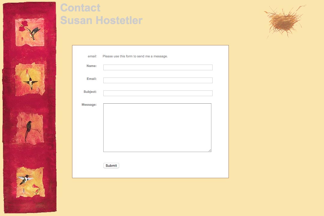web design for a mixed media artist - contact page