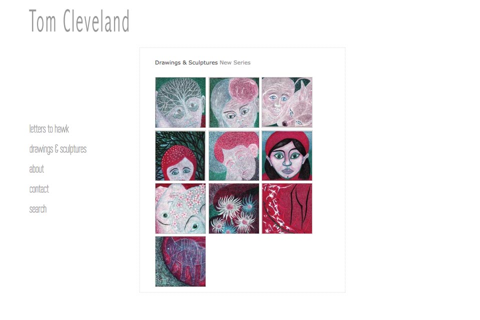 web design for an artist - drawings and sculptures new series index page