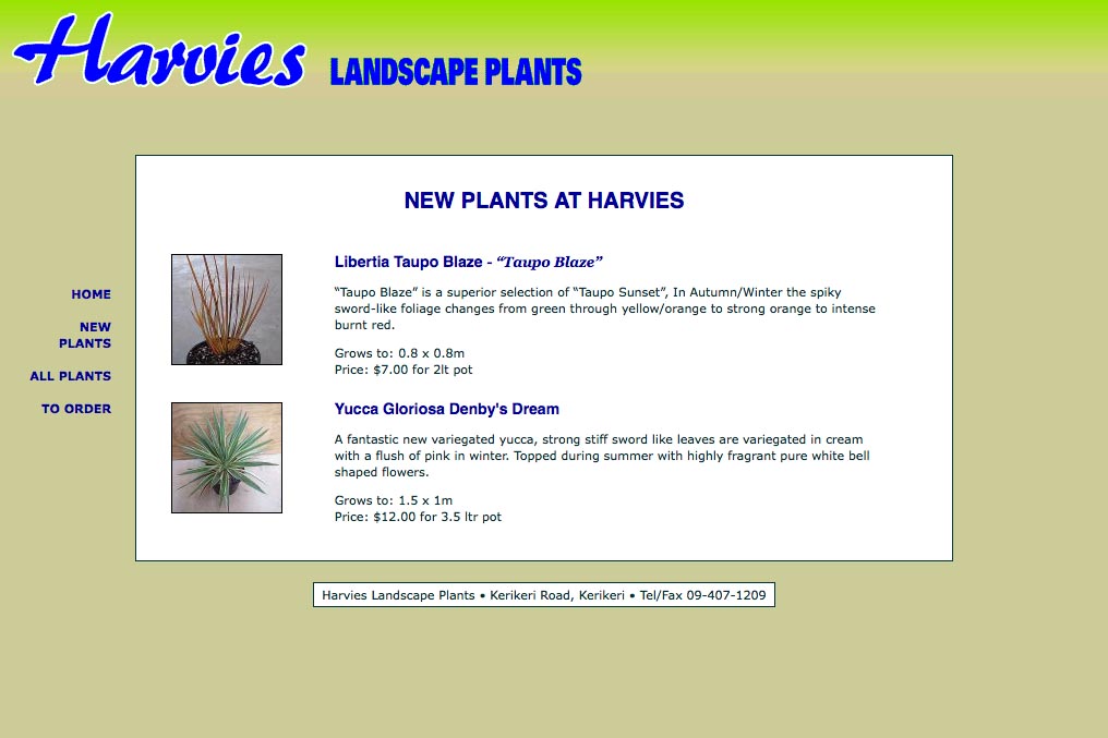 web design for a plant nursery - new plants page