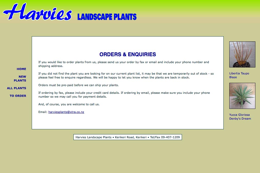 web design for a plant nursery - orders page