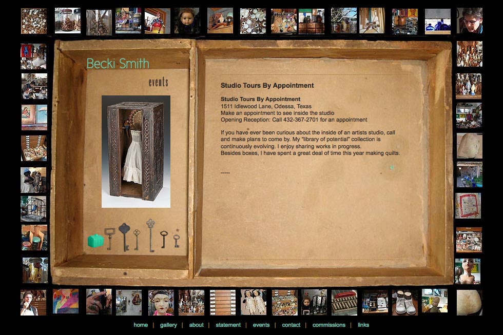 web design for an assemblage artist - events page