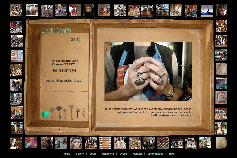 web design for an assemblage artist - contact page