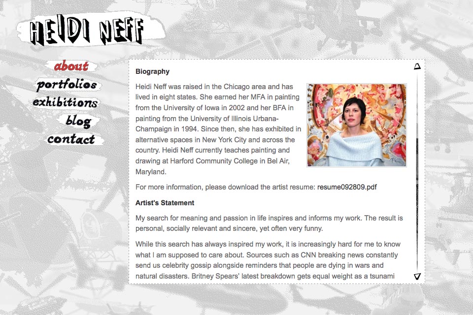 web design for an artist - about page