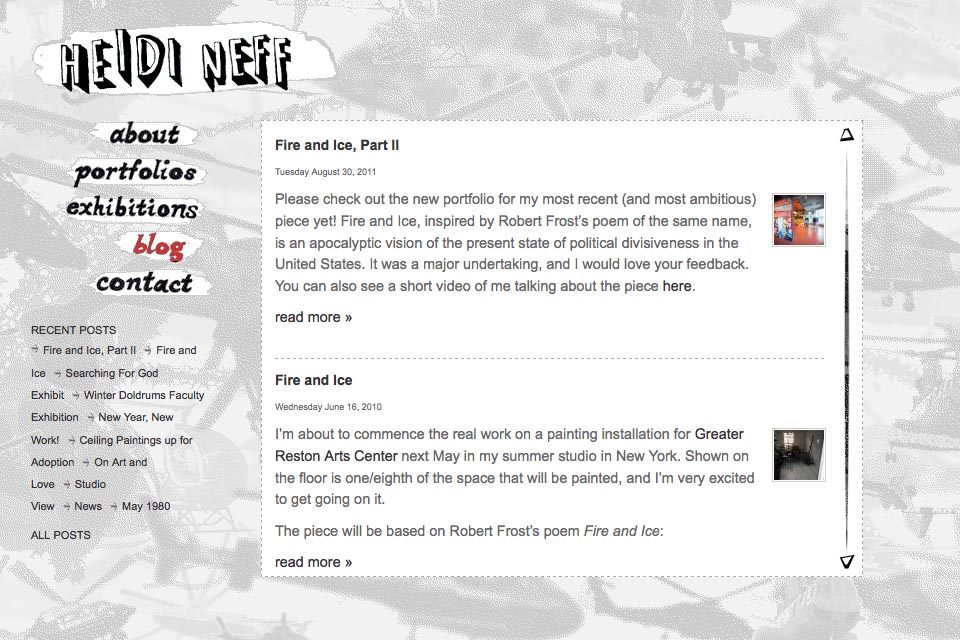 web design for an artist - blog page