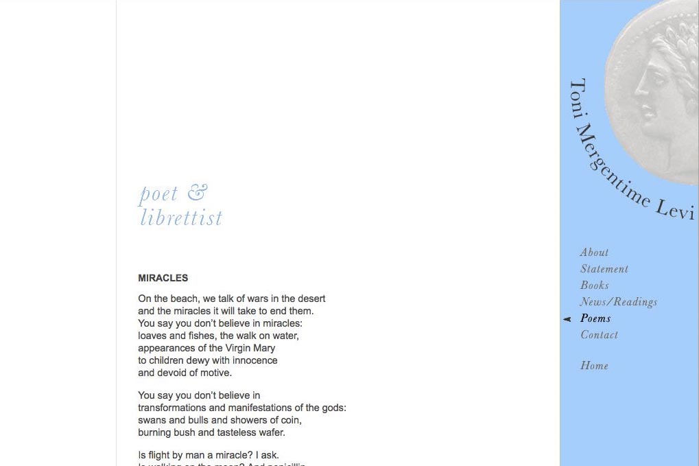 web design for a poet and fundraiser - poems page