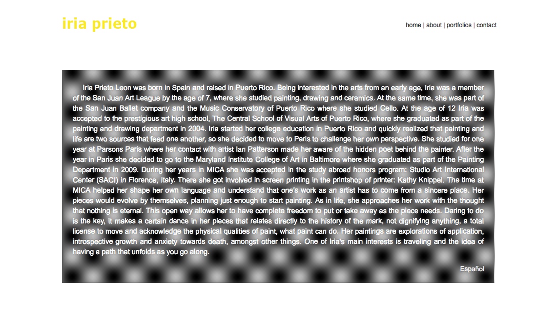 web design for a young artist - about page