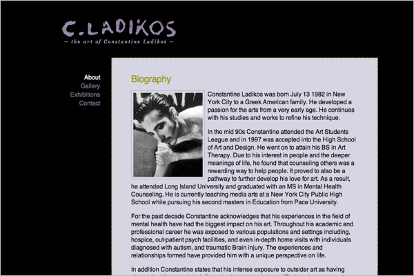 web design for an artist - about page