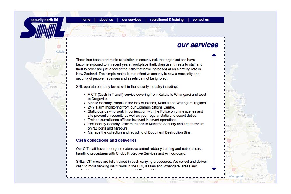 web design for a security company - our services page