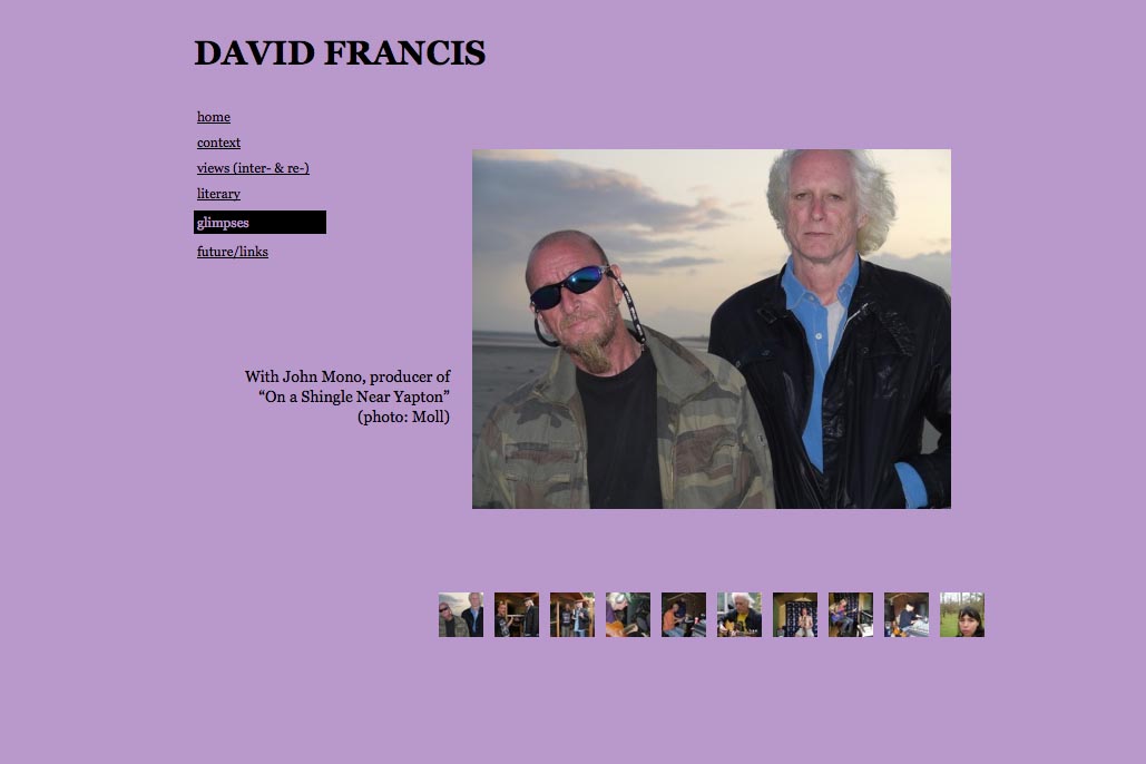 web design for a poet and singer - glimpses page