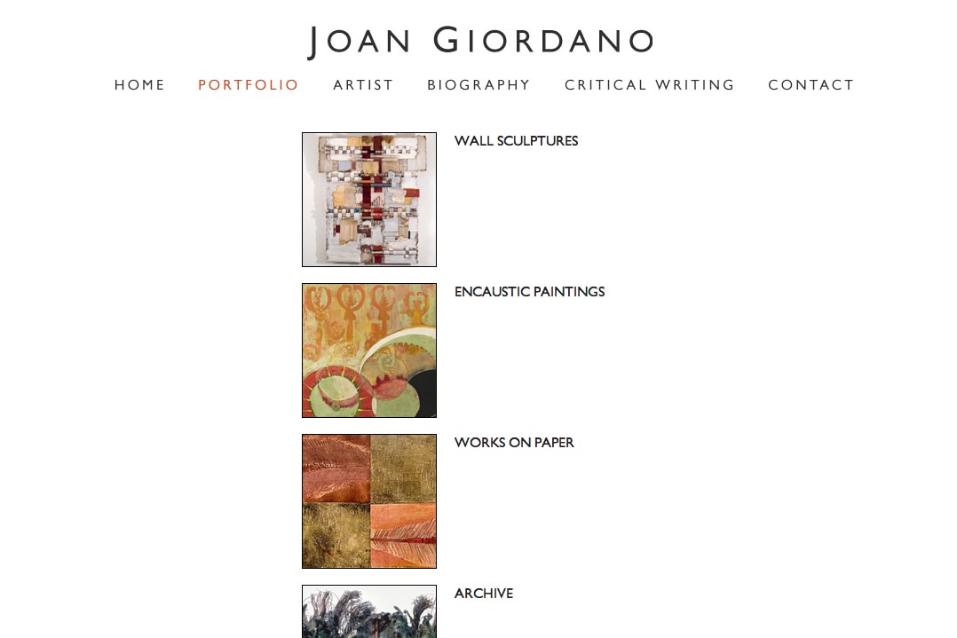 web design for a mixed media artist - portfolios page