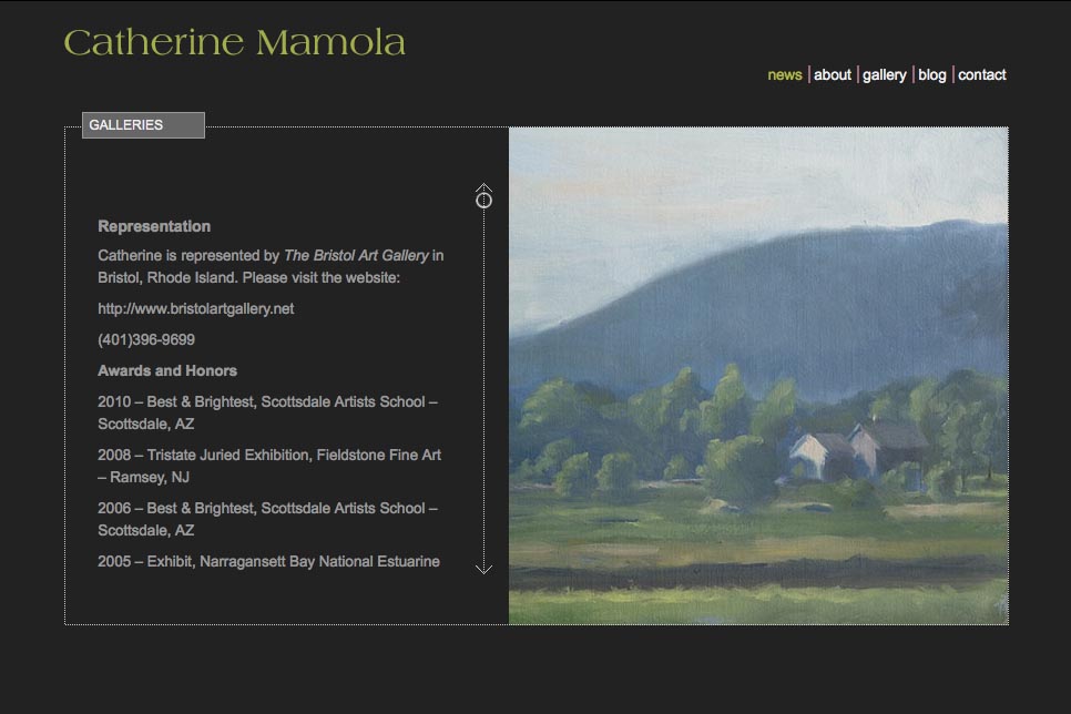web design for a representational painter - galleries page