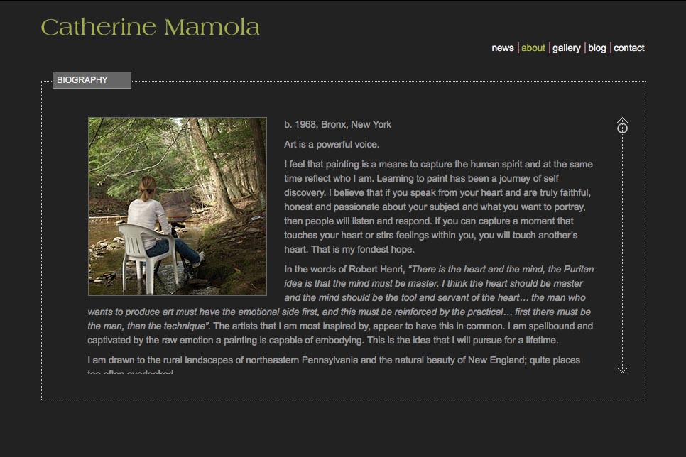 web design for a representational painter - about page