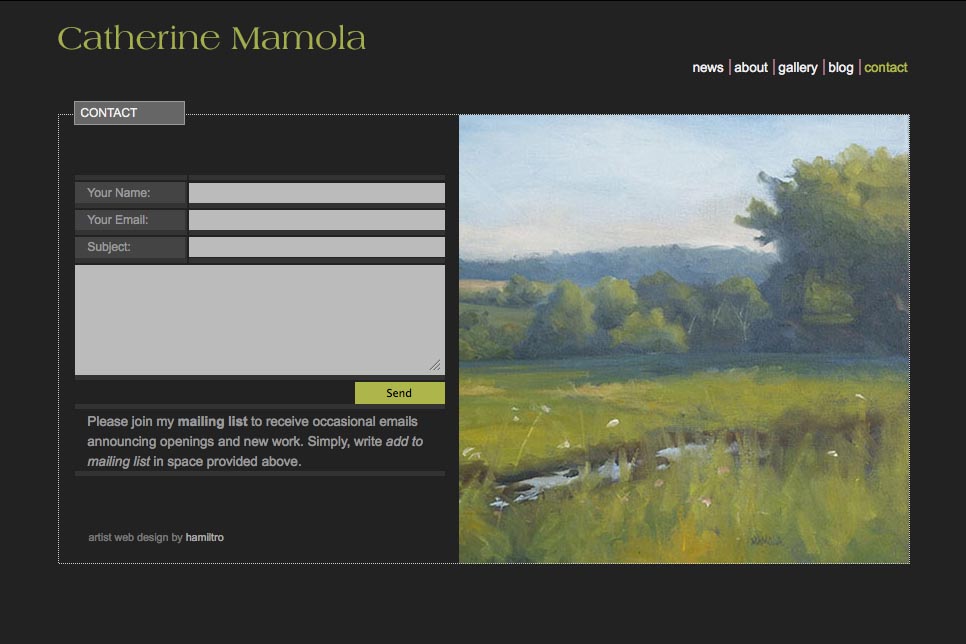 web design for a representational painter - contact page