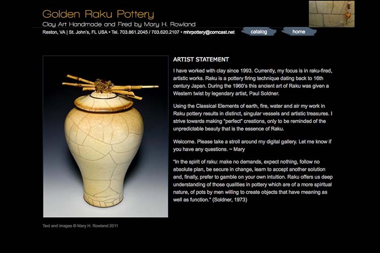 web design for Golden Raku Pottery