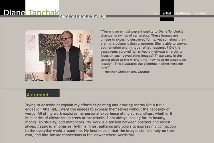 web design for an artist - artist page
