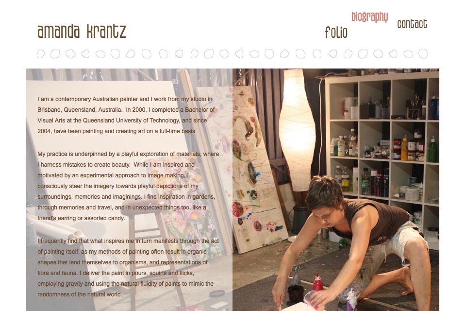 web design for a painter - Amanda Krantz - about page