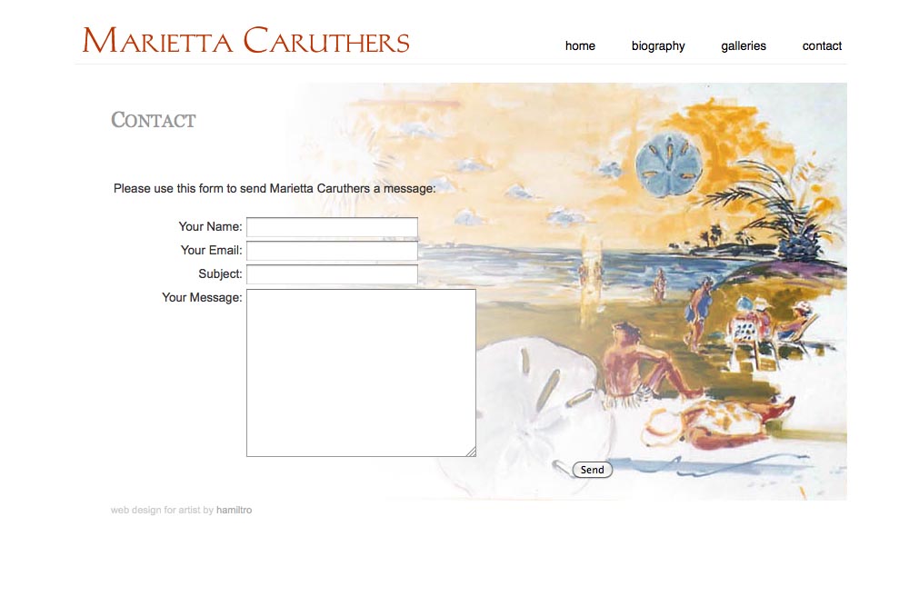 web design for a watercolor artist - contact page