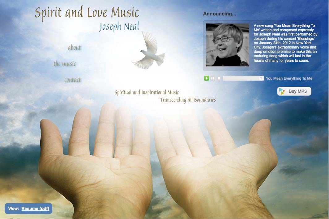 web design for an inspirational singer