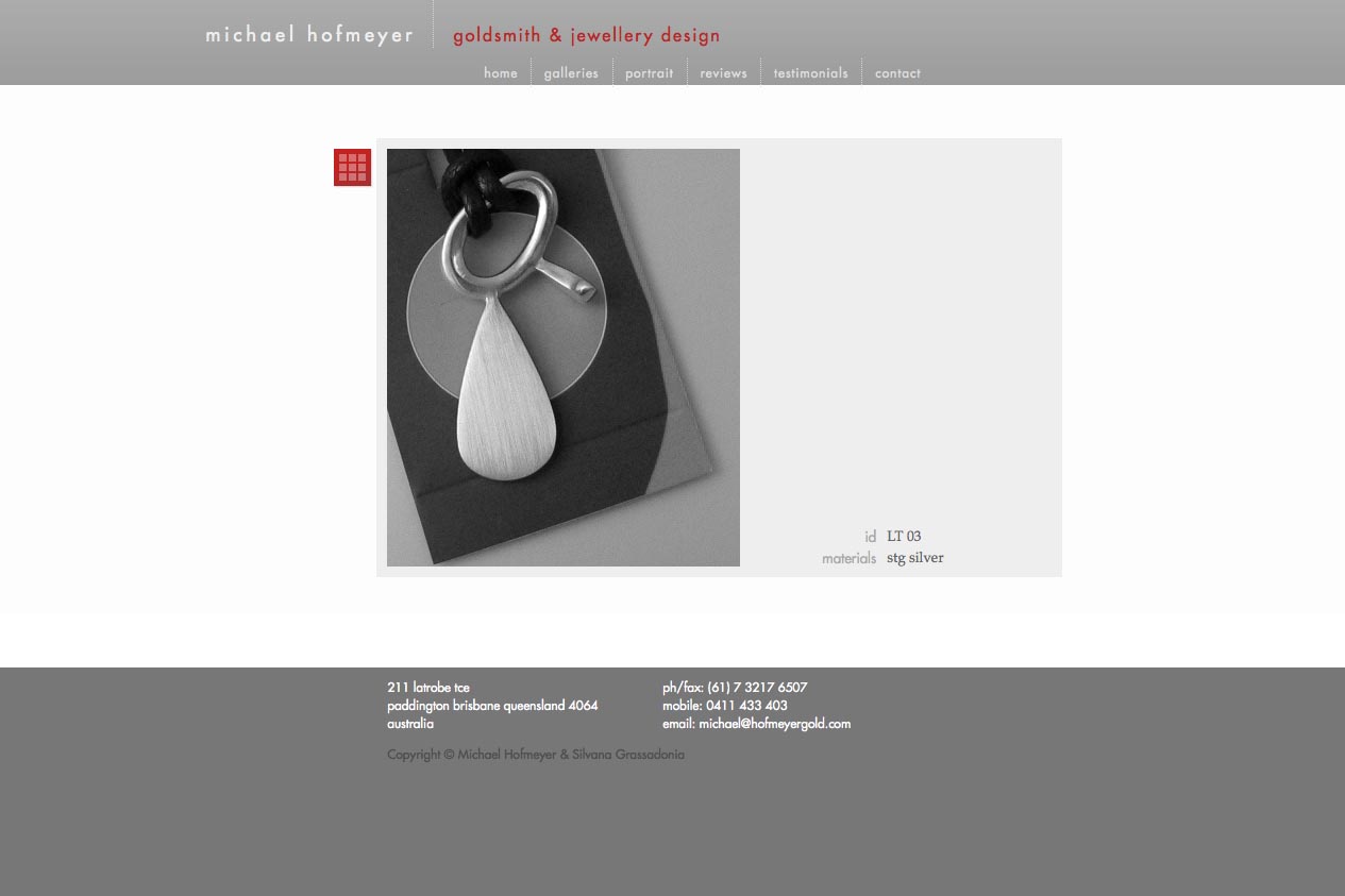 web design for an artisanal jeweler - single product page