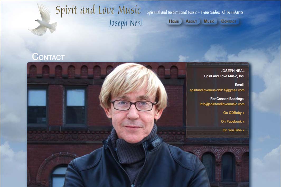 web design for an inspirational singer - contact page