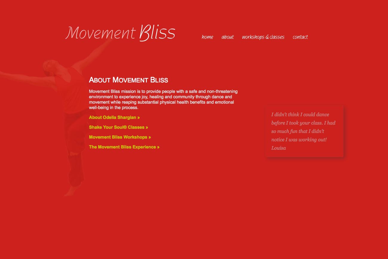 web design for a dancer and movement teacher - about page