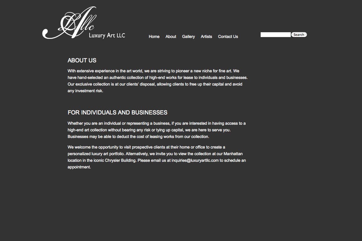 web design for a luxury art rental company in New York - about page