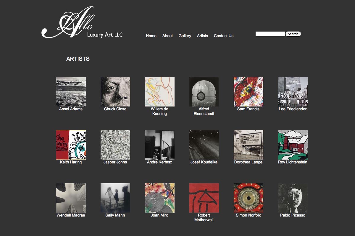 web design for a luxury art rental company in New York - artists page