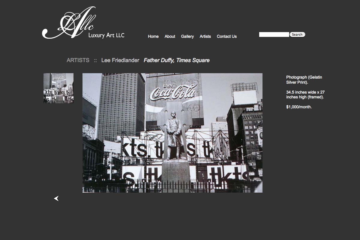 web design for a luxury art rental company in New York - single artist page