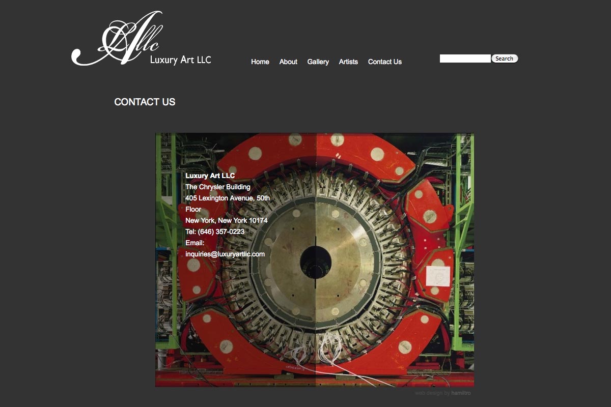 web design for a luxury art rental company in New York - contact page