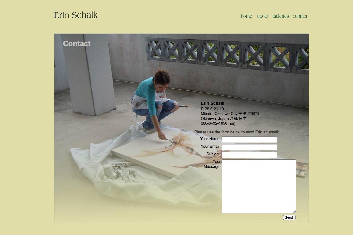 web design for an abstract artist and ceramicist - contact page