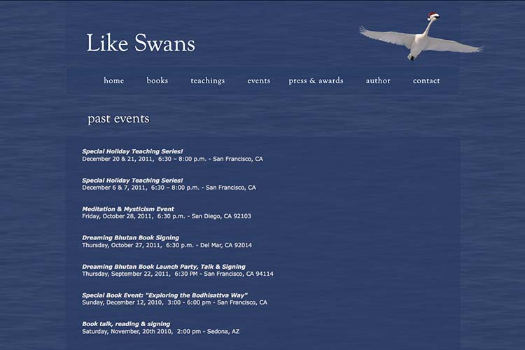 website design for a book author - events page