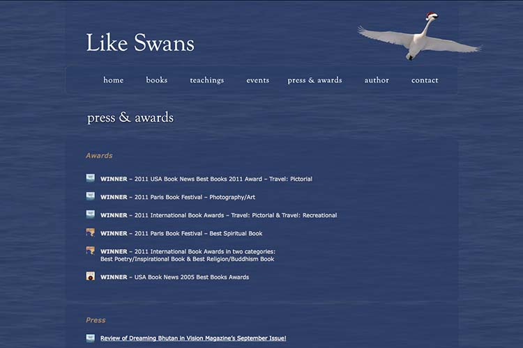 website design for a book author - press awards page