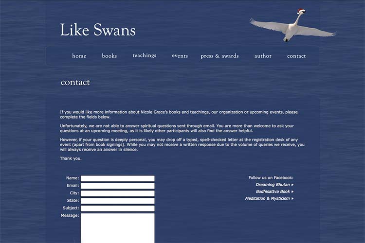 website design for a book author - contact page