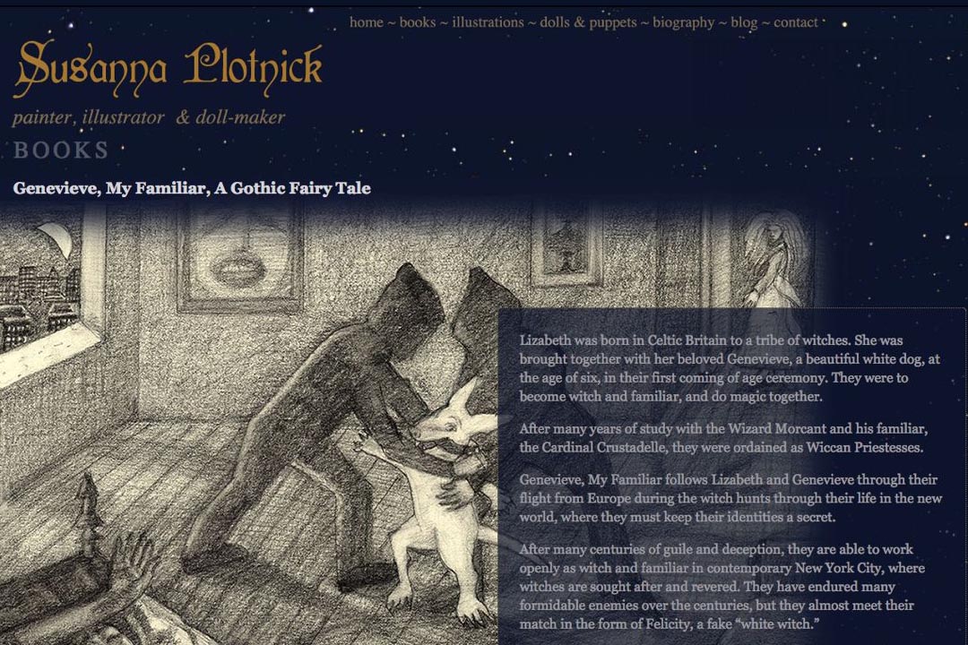 web design for an illustrator and doll-maker - books page