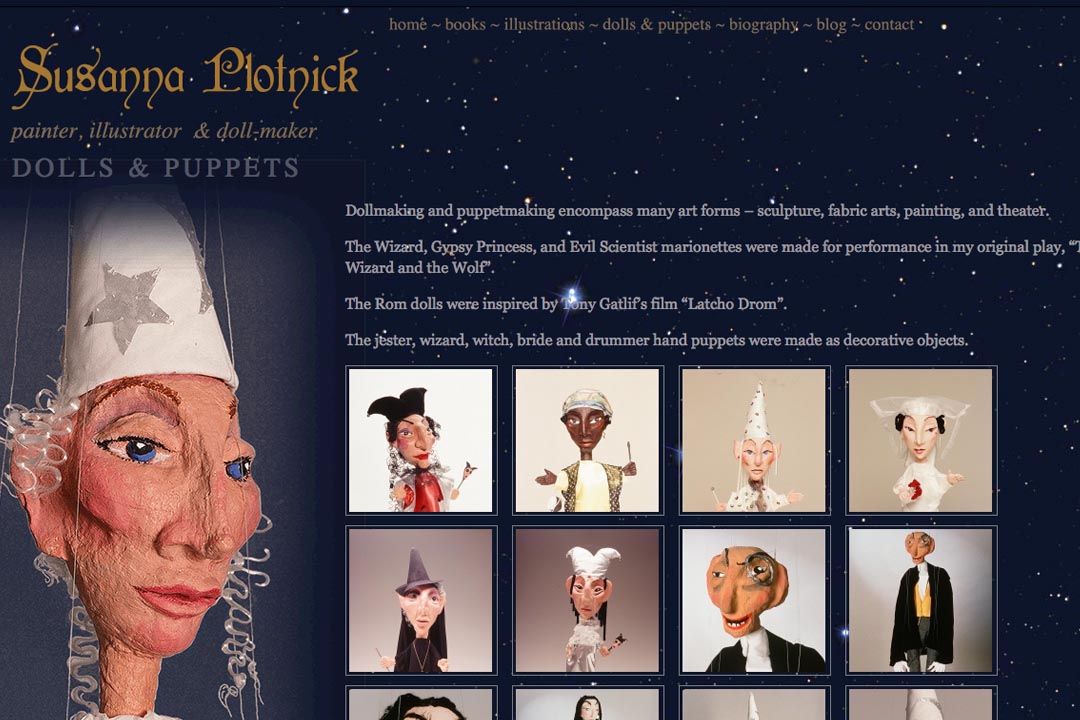 web design for an illustrator and doll-maker - dolls and puppets page