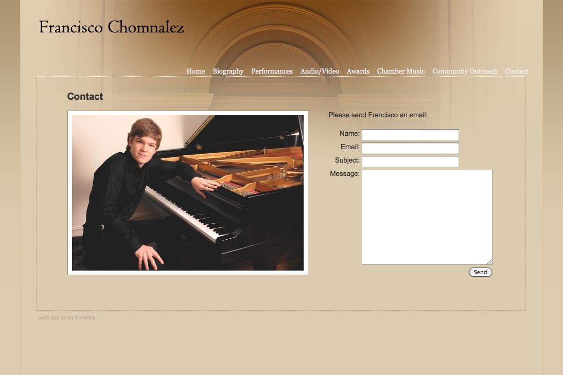 web design for a young concert pianist - contact