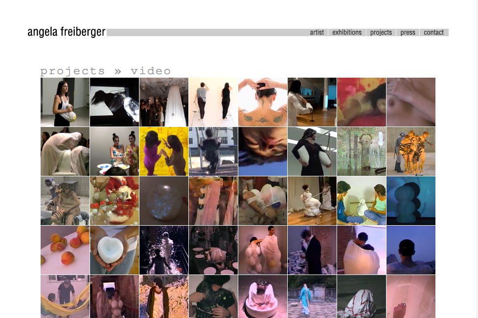 web design for a sculptor and performance artist - video projects index page