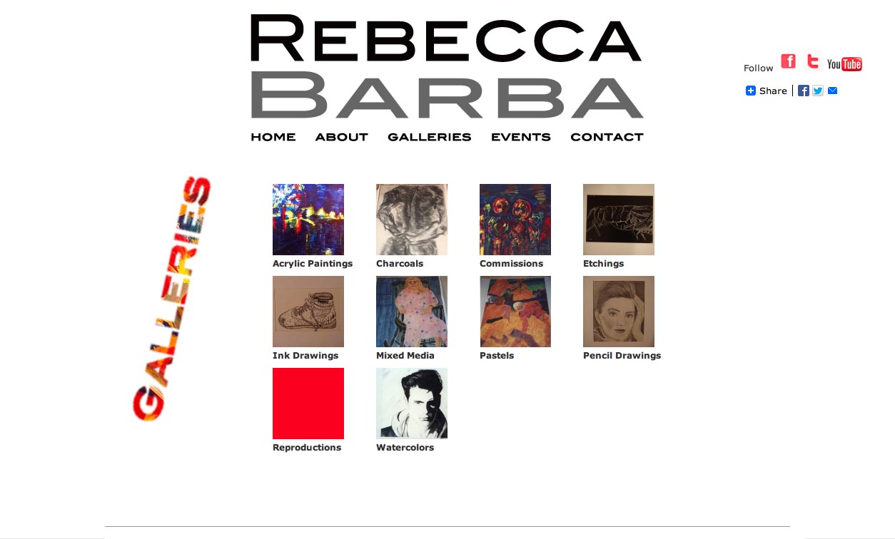 web design for an artist - galleries landing page