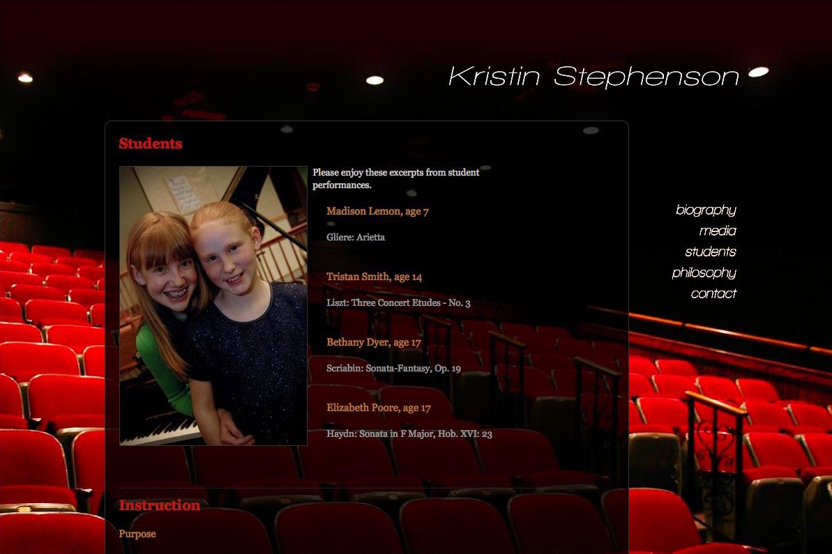 web design for a classical pianist and piano teacher - students page