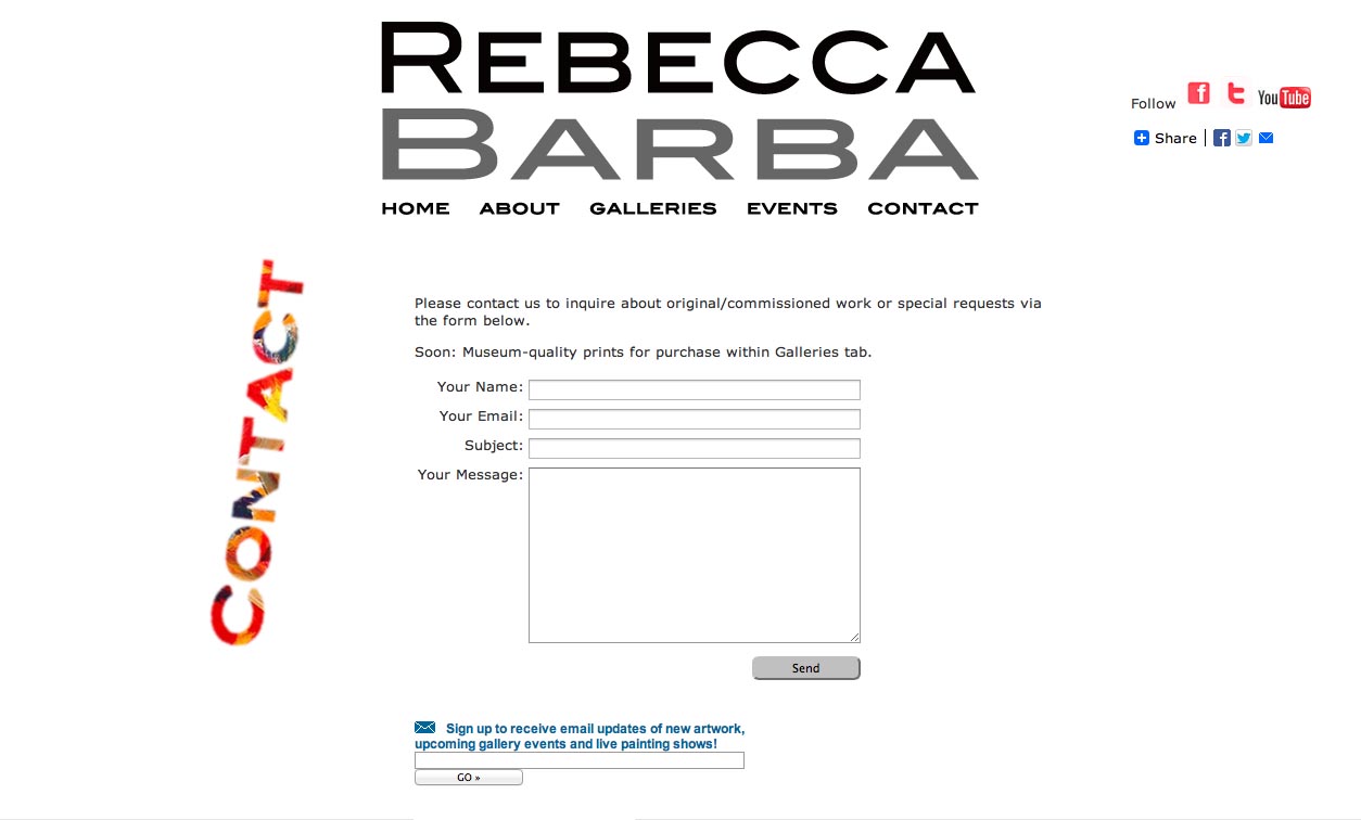 web design for an artist - contact page