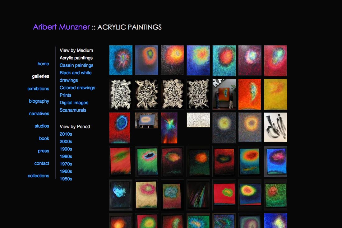 web design for a mature artist - galleries index page