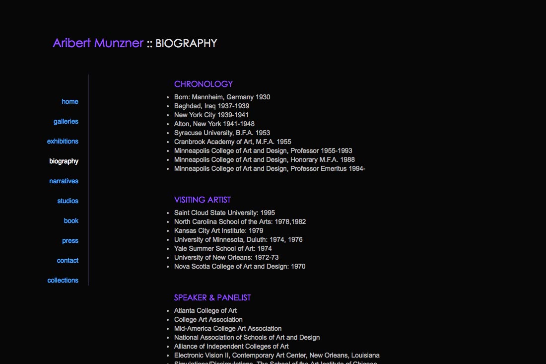web design for a mature artist - biography page