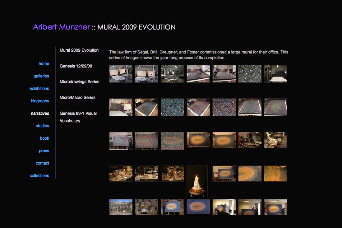 web design for a mature artist - Aribert Munzner - narratives page