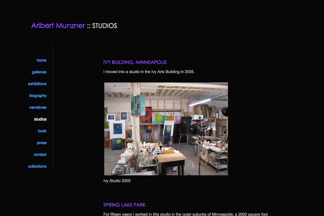 web design for a mature artist - studio history page