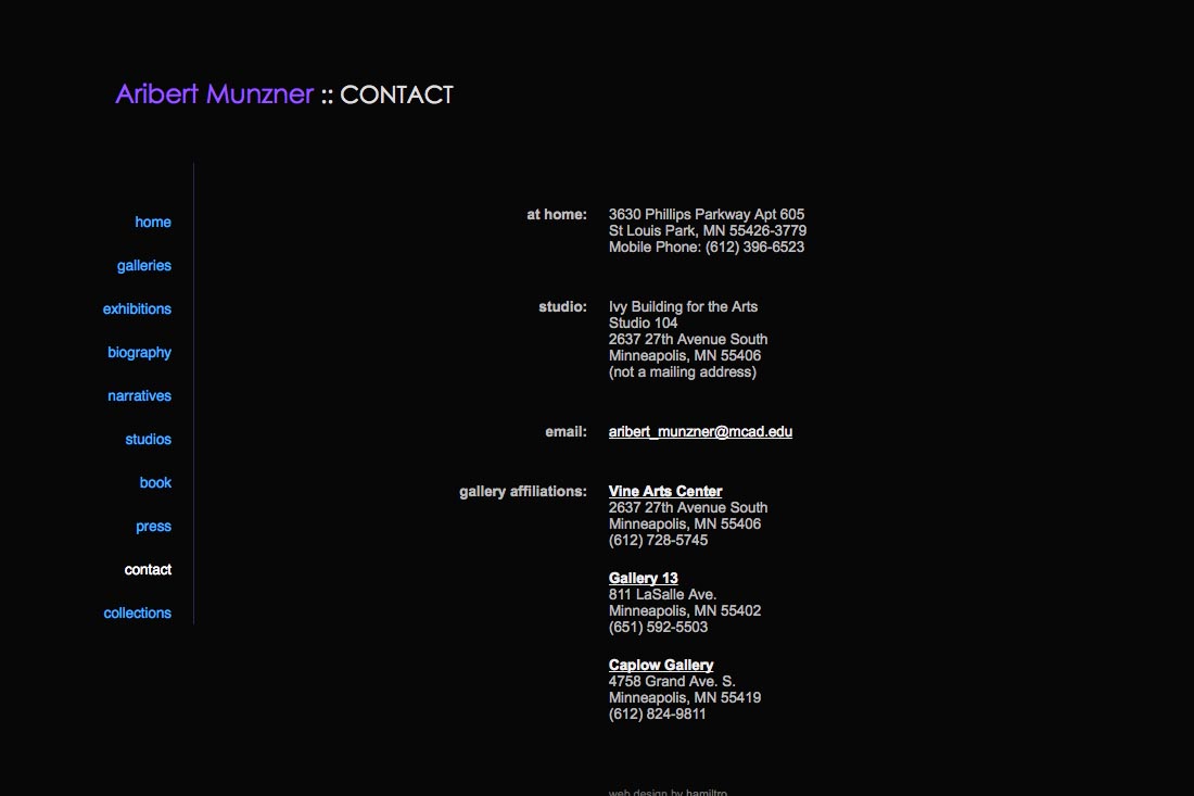 web design for a mature artist - contact