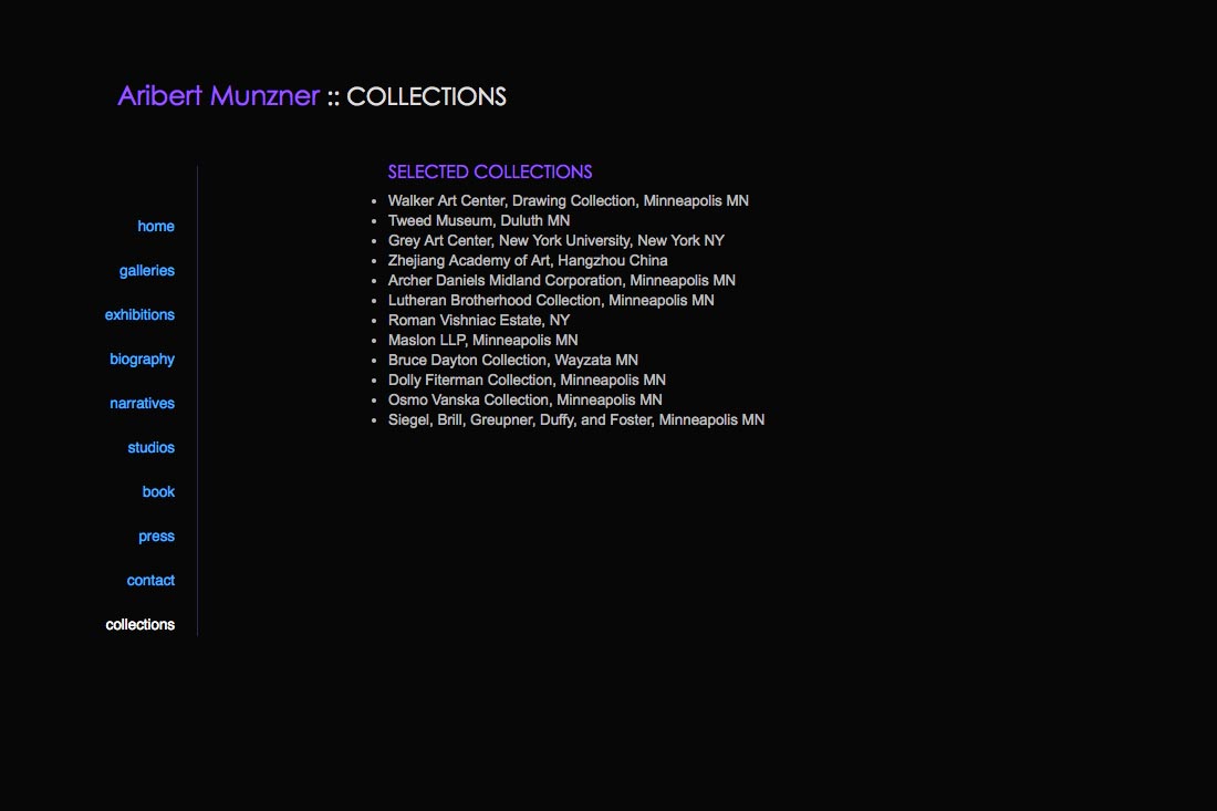 web design for a mature artist - collections page