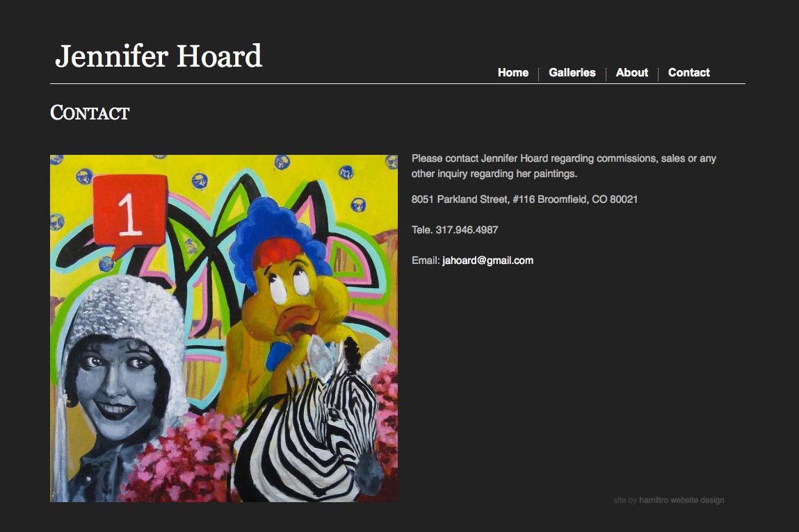web design for an emerging artist - contact page