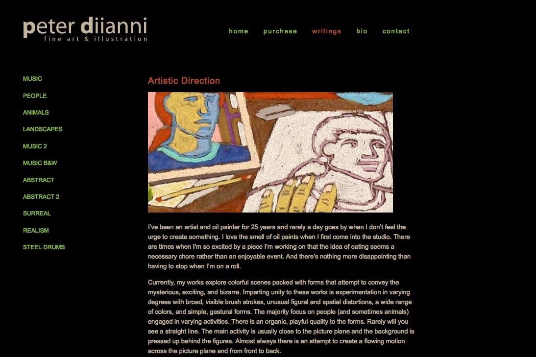 web design for an artist - writings page